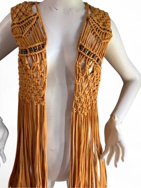 Boho Macrame fringe vest festival western Coachella statement piece